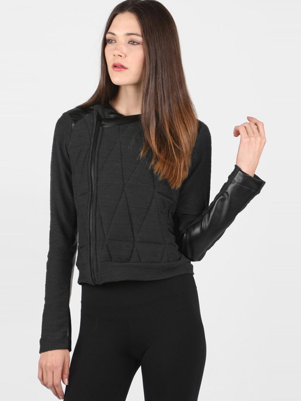 NWT Solow Women's Quilted Moto Jacket Steel/Black Size M